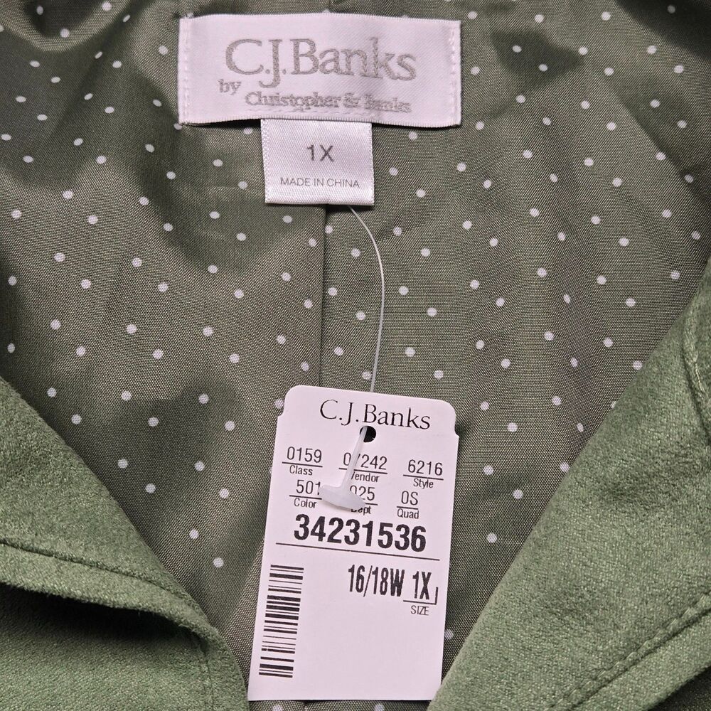 NEW CJ Banks Suede Jacket Women’s Plus 1X Green Zip Front Casual Coat 16/18W - Picture 5 of 13